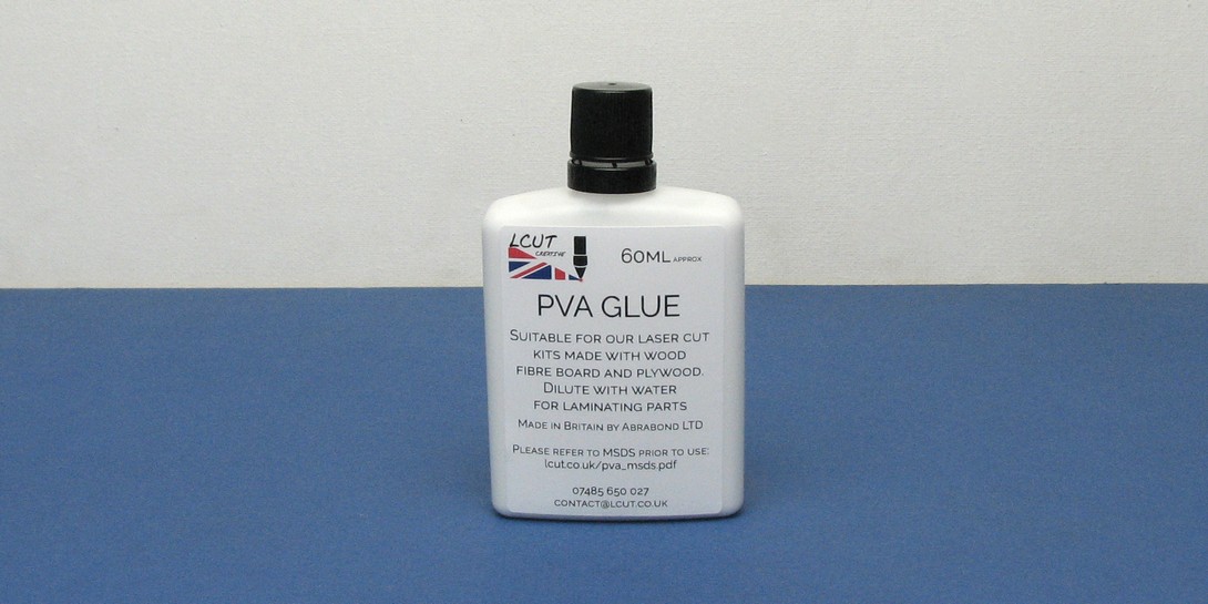 MS 00-00 PVA glue - 60ml 60ml (approx) of PVA glue selected by us for use with our laser cut kits. Bonds wood fibre board as well as plywood.
